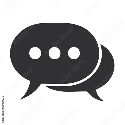 Two overlapping dark grey speech bubbles with three white dots inside one suggesting communication or dialogue