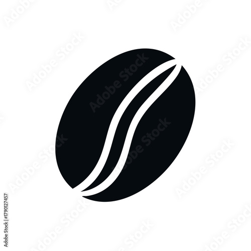 Single black coffee bean icon minimalist graphic design element
