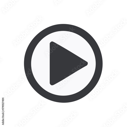 Simple dark gray play button icon inside a white circle and thick dark gray border