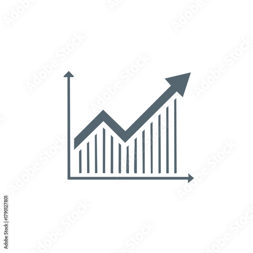 Financial growth chart with rising arrow and bar graph indicating upward trend