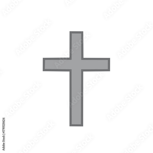 Simple gray cross with thick outline symbolizing faith and spirituality