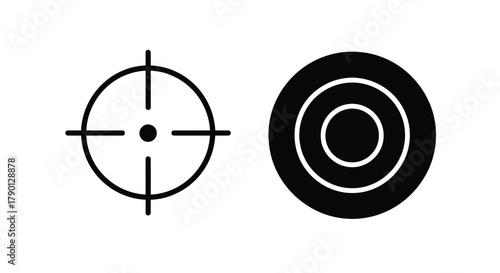 Black and white illustration of a crosshair and target symbol