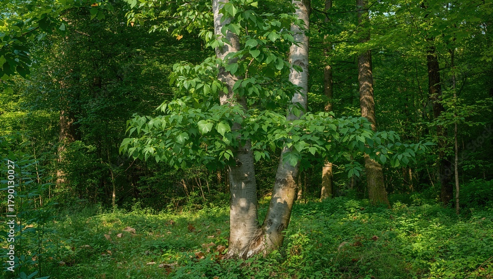 Obraz premium Young beech tree in the forest, showcasing seasonal change