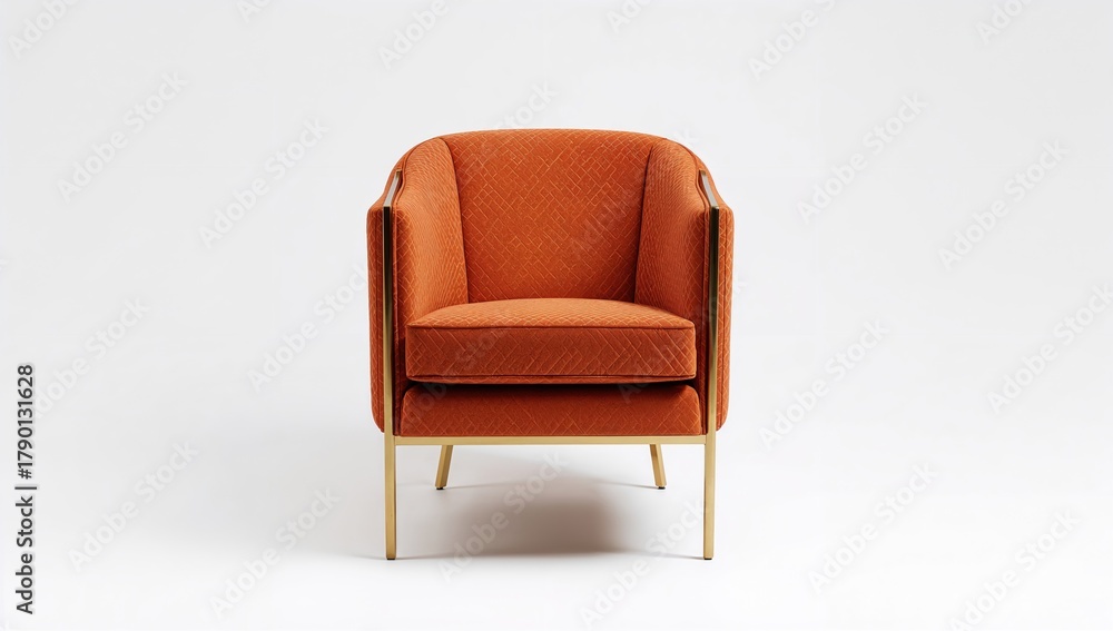 Obraz premium Armchair featuring elegant brass legs and an art deco design with orange quilting, focus on aesthetic appeal