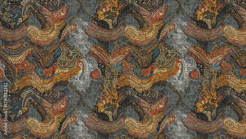 Seamless embroidery design, intricate fabric texture for crafting and design projects