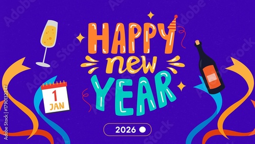 Happy New Year Greetings 2026 - Orange and Teal Playful  