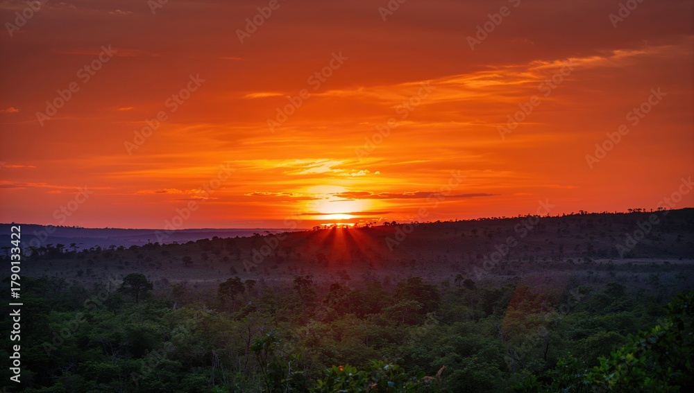 Obraz premium Sunset casting vibrant colors over a park, showcasing seasonal change