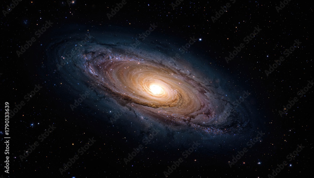 Fototapeta premium Distant spiral galaxy observed millions of light years from our planet, cosmic wonder