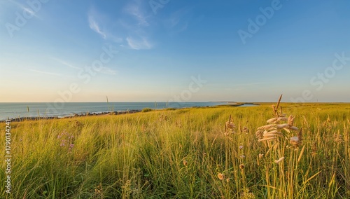 Fototapeta Naklejka Na Ścianę i Meble -  Salt meadow by the North Sea, summer landscape, seasonal change