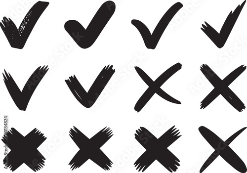 Hand-Drawn Check and X Mark Icons – Grid of Approval and Error Symbols