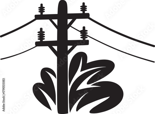 Utility Pole Silhouette – Electrical Infrastructure Icon with Power Lines
