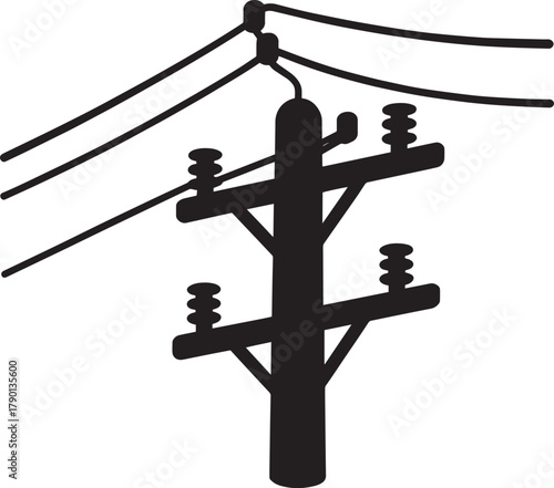 Utility Pole Silhouette – Electrical Infrastructure Icon with Power Lines