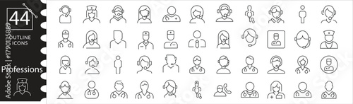Professional Occupation Icon Set ,Line Style Vector of Jobs and Careers, Business and Profession Icons, Outline People and Career Vector Collection, Occupation Avatar Pack, Linear Icon Set of Workers.