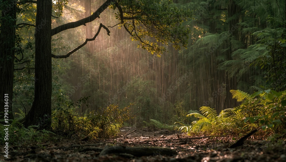 Fototapeta premium Summer rain, refreshing natural backdrop for creative projects