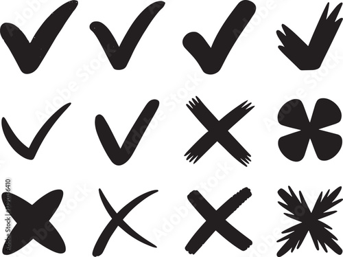 Hand-Drawn Check and X Mark Icons – Grid of Approval and Error Symbols