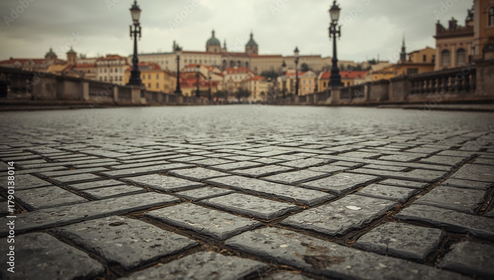 Naklejka premium Old pavement street texture in Prague, urban density