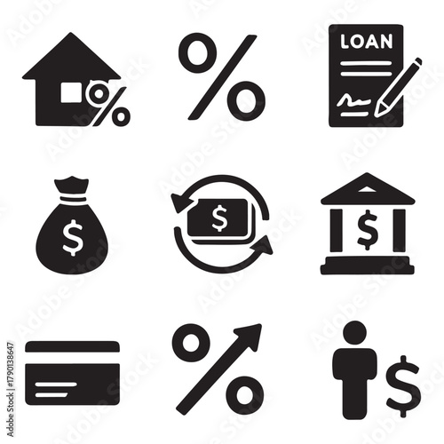 Loan, finance icon set vector