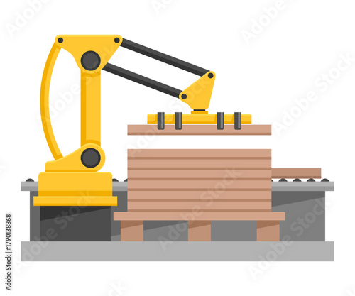 Palletizing robot with robotic arm stacking boxes and bags