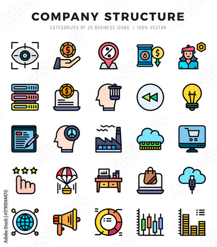 Set of Company Structure icons in Lineal Color style. Lineal Color Icons symbol collection.