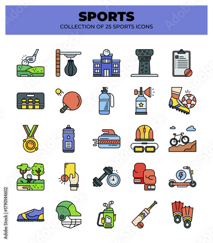 Collection of 25 Sports Icons. A Vibrant Guide to Various Sports and Activities
