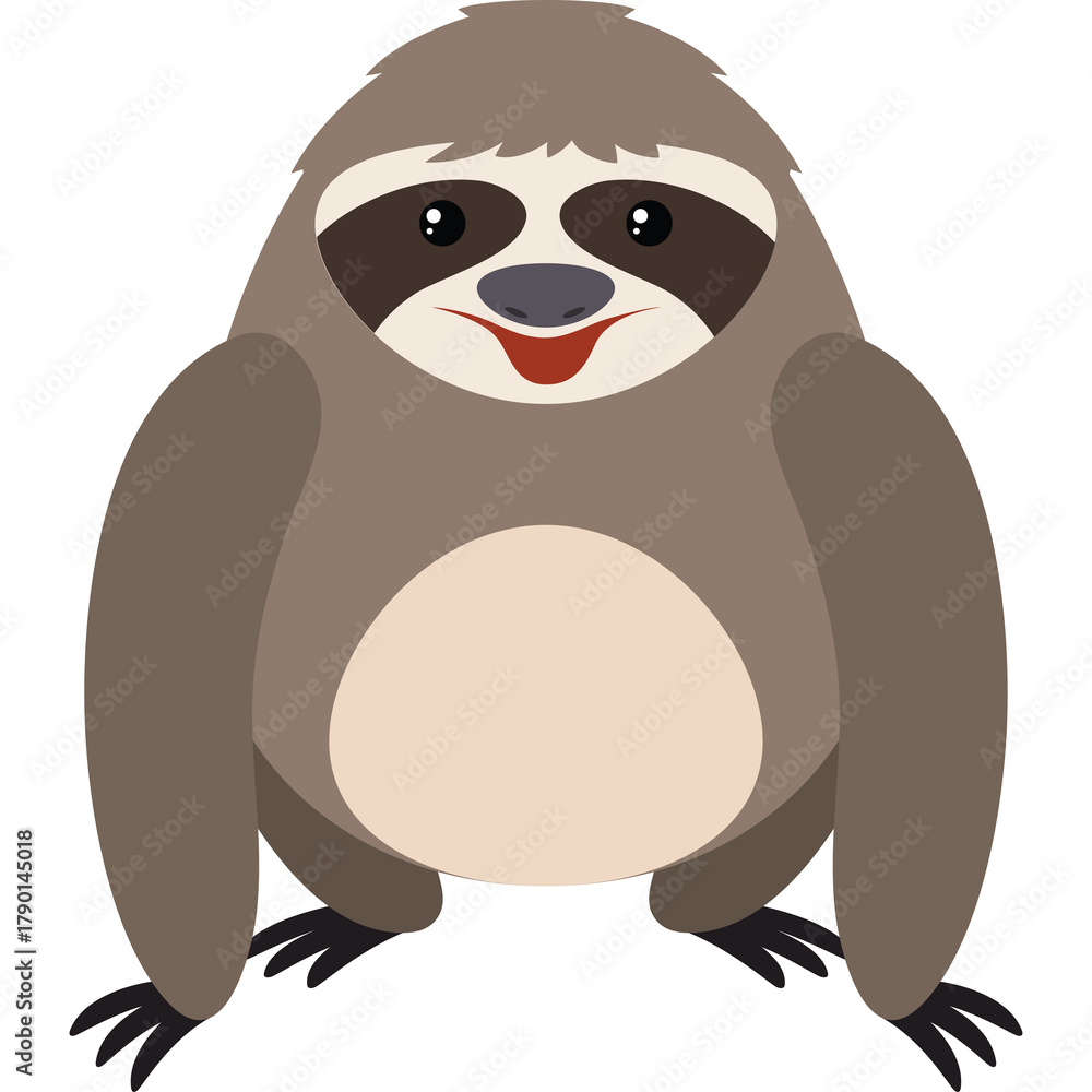 Naklejka premium Cute Cartoon Sloth With Transparent Background Full Body Portrait Adorable Animal Illustration