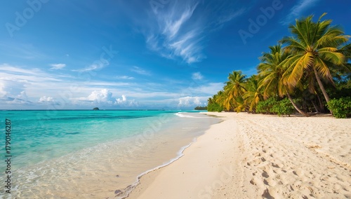 Fototapeta Naklejka Na Ścianę i Meble -  Secluded island featuring pristine white beaches and crystal-clear blue waters