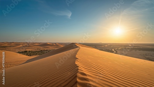 Fototapeta Naklejka Na Ścianę i Meble -  Wahaiba Sands in summer, showcasing dry desert dunes and arid landscape, highlighting erosion risk