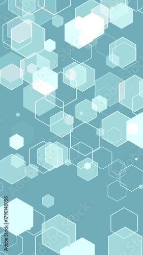 Blue Hexagons Design Loop. Geometric pattern of white hexagons falling on blue background, seamless loop, vertical resolution.
