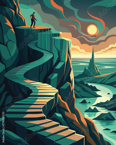 Dramatic Dunquin Pier Cliffside Vector Art