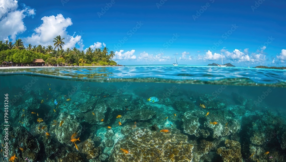 Fototapeta premium Underwater landscape in a tropical region, showcasing marine biodiversity and preservation