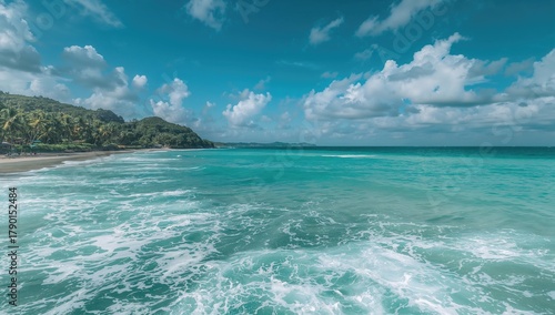 Fototapeta Naklejka Na Ścianę i Meble -  Nature's backdrop amidst a raging sea storm, erosion risk