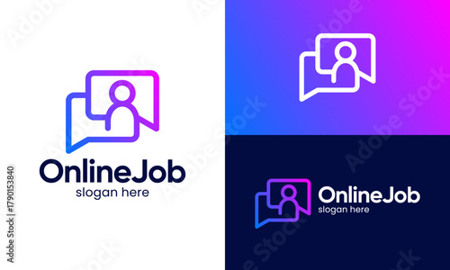 Online job logo design template illustration. People concept vector design with chat bubble symbol graphic icon