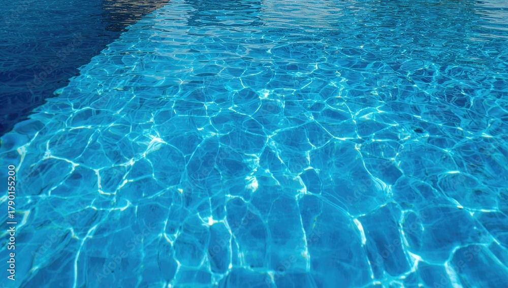 Obraz premium Water in a swimming pool, blue tiles, and rippling waves, summer recreation