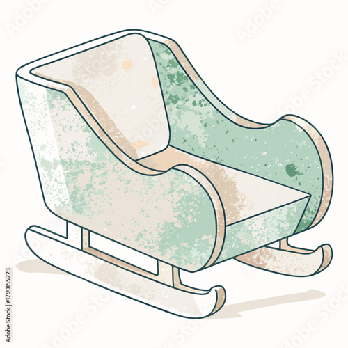 Vintage wooden sled in pastel colors with a worn texture  