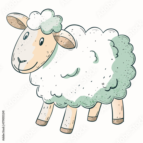 Cartoon sheep illustration with curly wool and happy expression  