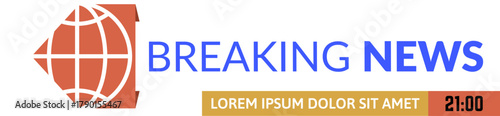 Breaking news banner graphic with globe icon