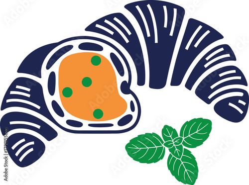 Delicious croissant with jam and fresh mint for a perfect breakfast treat