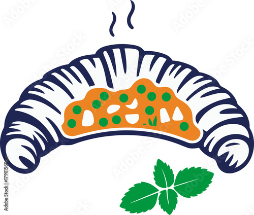 Savory croissant filled with vibrant green peas and herbs, steaming hot and delicious