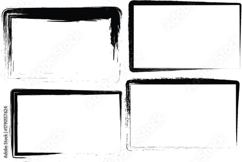 Black artistic hand drawn rectangular grunge frame set Vector