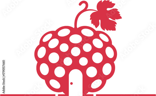 Charming raspberry house logo with vineyard leaf evokes sweet, natural branding opportunities