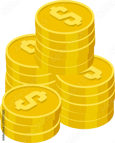 Stacks of gold dollar coins representing wealth