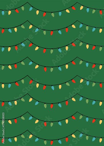 Christmas lights pattern on green background