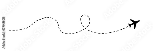 Airplane flight path icon showing a dotted line travel route