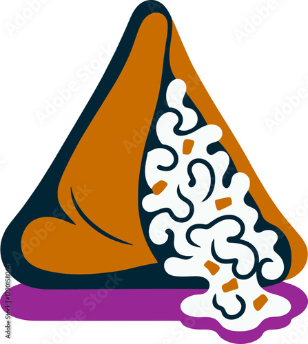 Delicious samosa with creamy filling spilling out, a tempting snack for any occasion