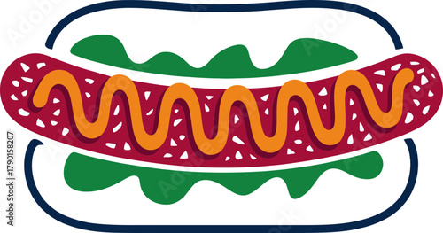 Vibrant hot dog with mustard and lettuce, perfect for food blogs and restaurant menus