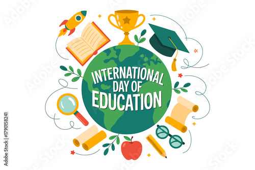 Global education day illustration with academic learning symbols