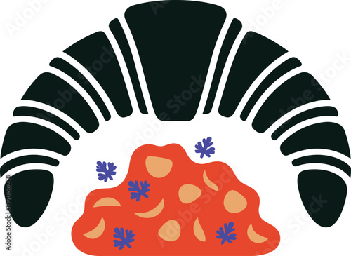 Delicious croissant with vibrant fruit filling and decorative leaves, perfect for breakfast or bakery promotion