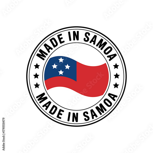 Made in samoa product origin label with waving flag design icon