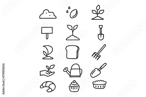 Collection of Gardening, Nature, and Food Line Art Icons
