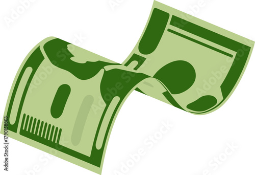 Green banknote floating in a dynamic wavy shape